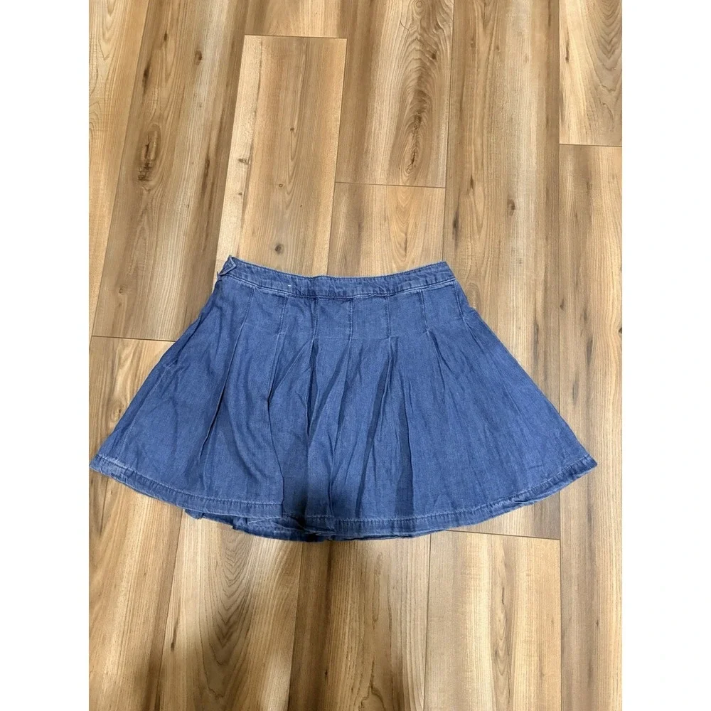 American Eagle Pleated Jeans Mini Skirt Denim Women's 10 Medium Wash Stretch - Picture 4 of 5